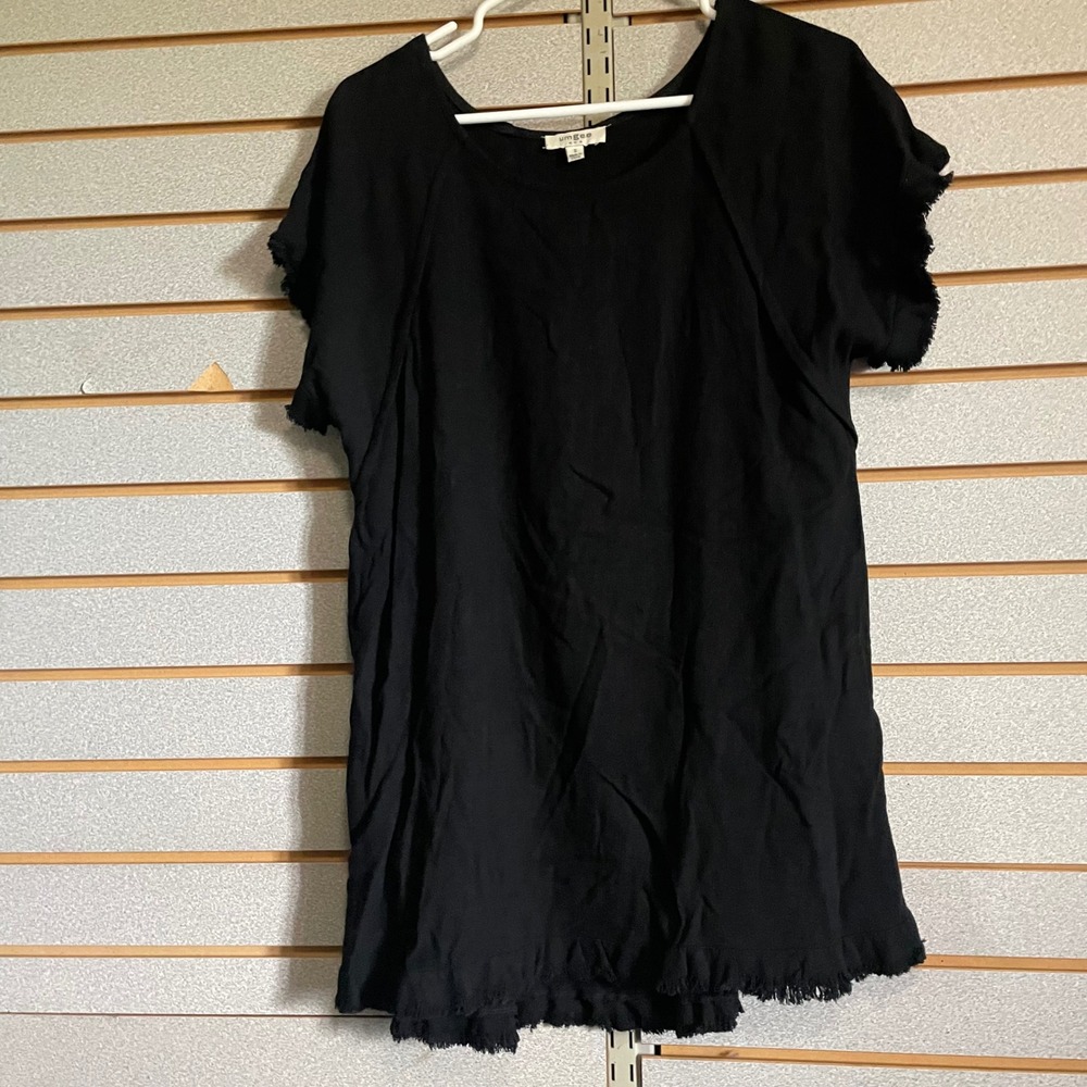 Umgee Black Frayed Hem Tunic Top Casual Short Sleeve Dress Size S